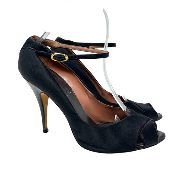 Giuseppe Zanotti High Heels Stiletto Satin Ankle Strap Black Size 39.5 US 9.5 - Picture 6 of 16